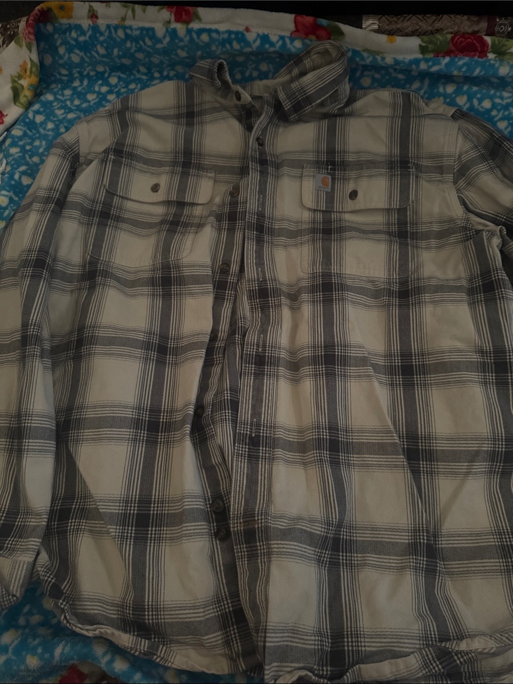 Carhartt Men’s Cream and Gray Plaid Shirt Jacket